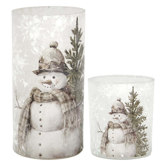 Snowman Tree Glass Jar Small