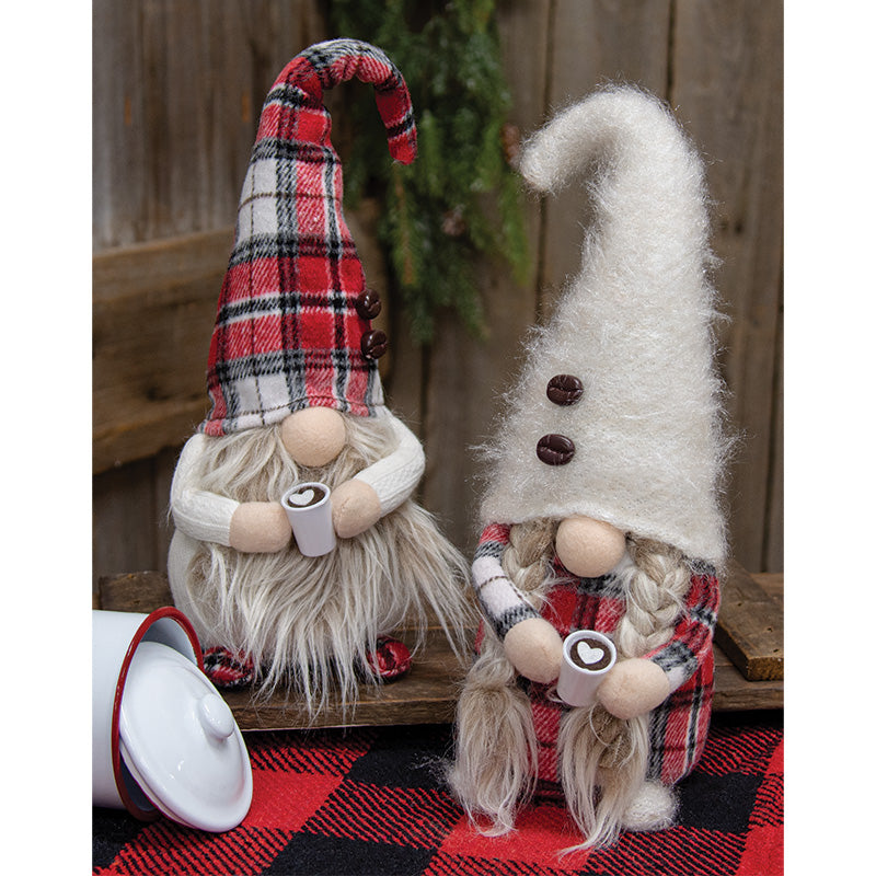 Mr. & Mrs. Red/Black Plaid Coffee Gnome, 2 Asstd. - 15"