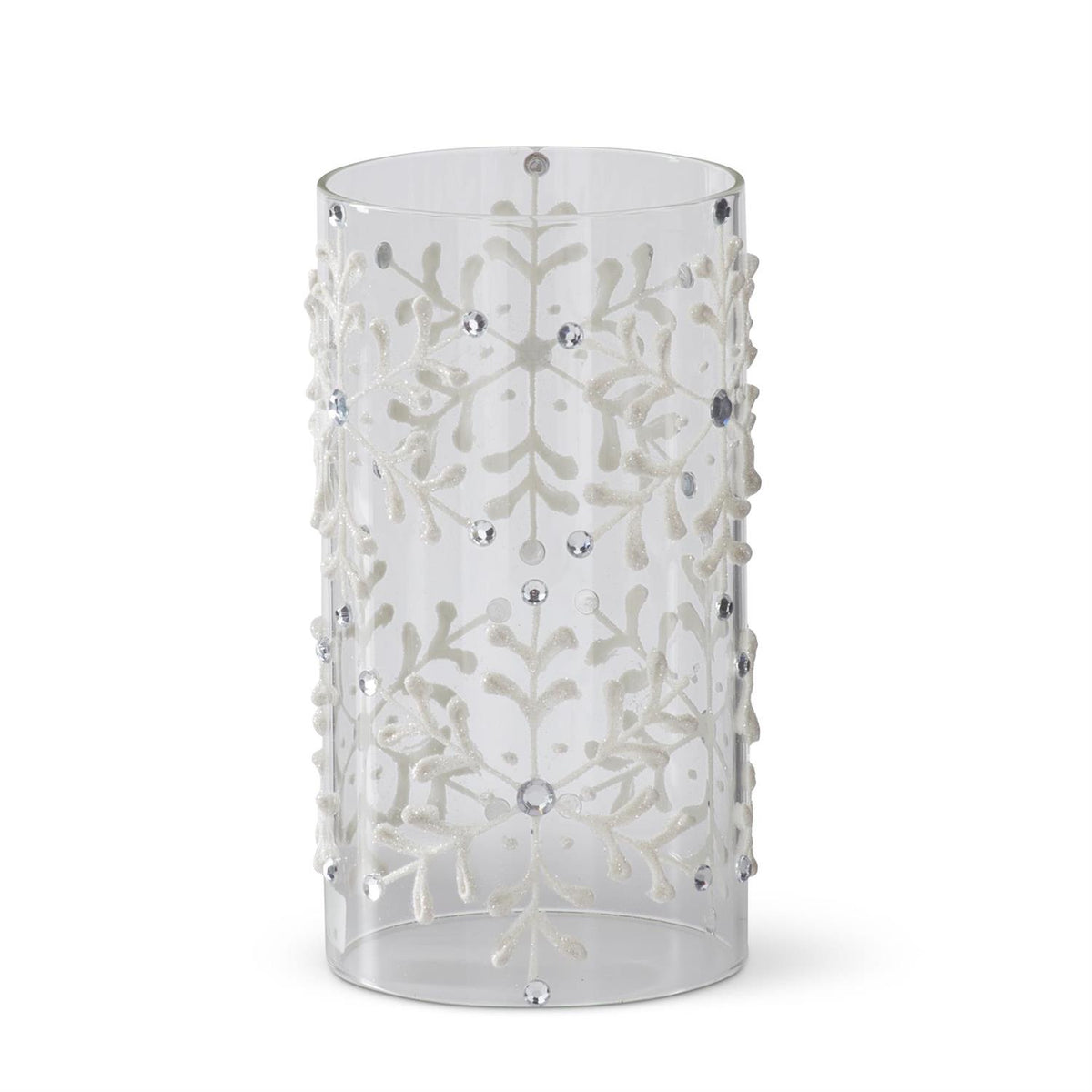 7.75" White Glittered Snowflake Clear Glass Cylinder Candle Slip Cover