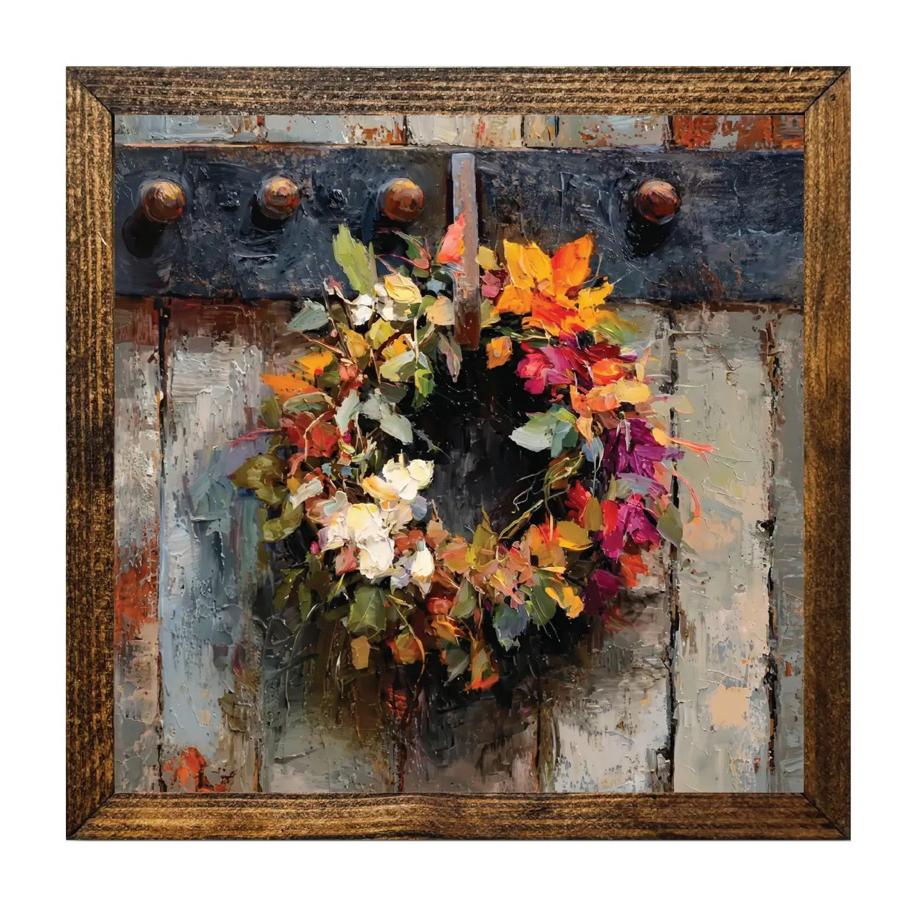 OLD DOOR RUSTIC FLORAL WREATH 9x9