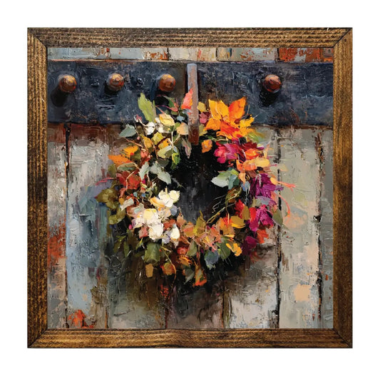OLD DOOR RUSTIC FLORAL WREATH 9x9