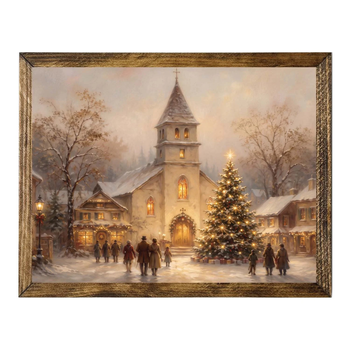 Snowy Church 16X20 Vintage Christmas Village Wall Art