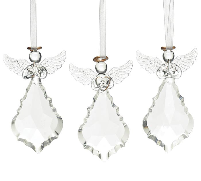 Glass Angel w/ Halo Ornament - 3 Asst