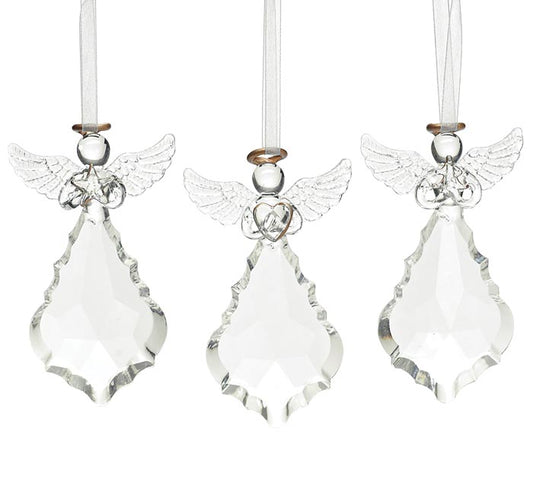 Glass Angel w/ Halo Ornament - 3 Asst