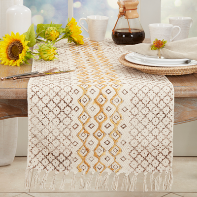 Embroidered Block Print Runner 72" Nat