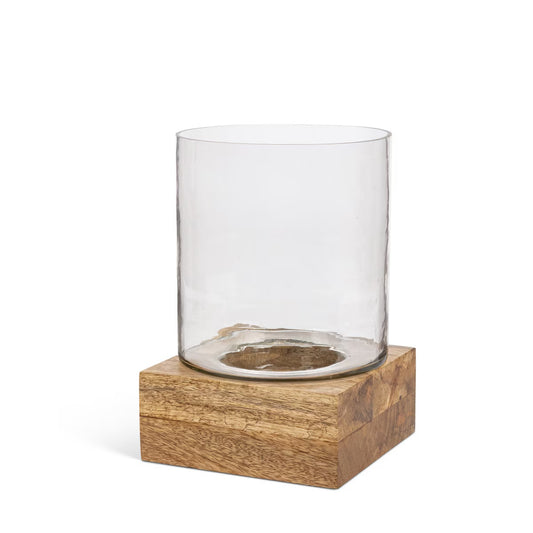 Mangowood & Glass Candle Holder Lg